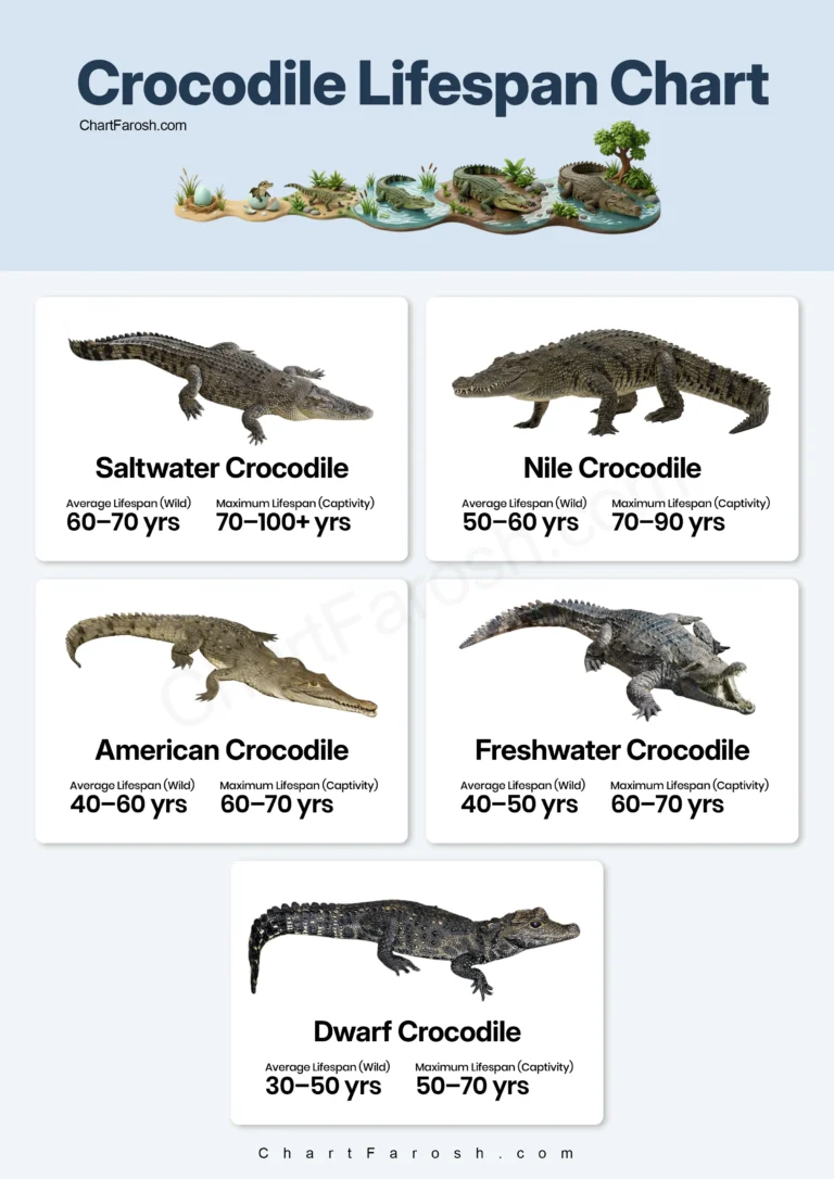 Crocodile Lifespan chart in captivity and wild