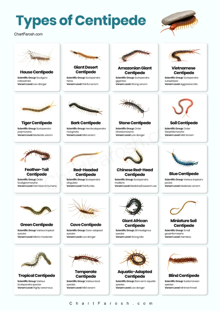 types of centipedes chart with pictures