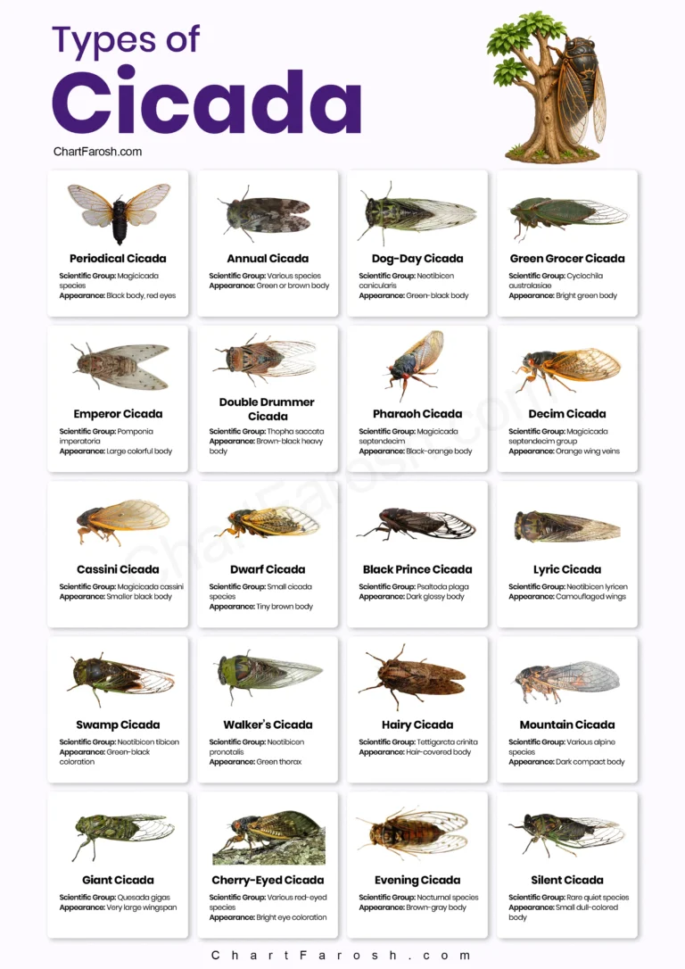 Types of Cicadas insect chart with pictures