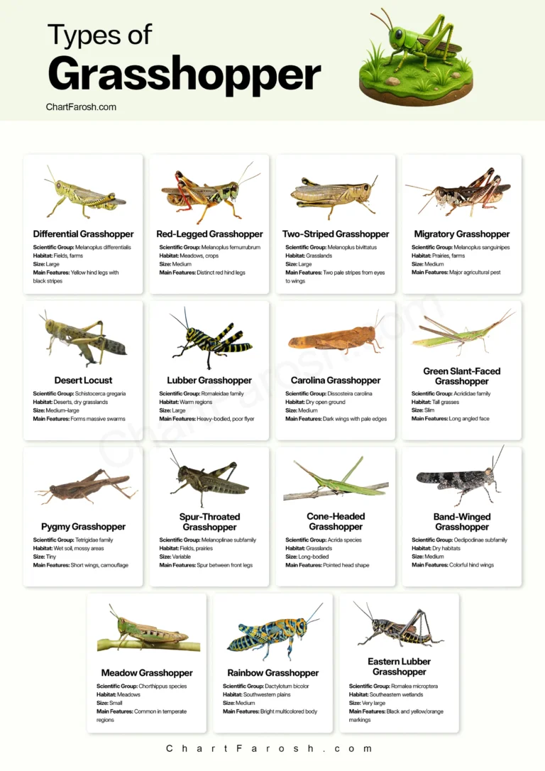 Types of Grasshoppers chart with pictures