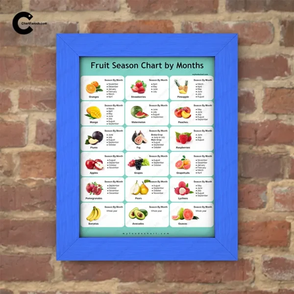 Enjoy the freshest and most flavorful fruits all year round with our "Fruit Season Chart by Month." This detailed guide helps you know exactly when each fruit is in season, ensuring you get the best taste and nutritional value. Perfect for anyone who loves fresh produce, this chart is a beautiful and practical addition to any kitchen, farmers' market stand, or educational setting.