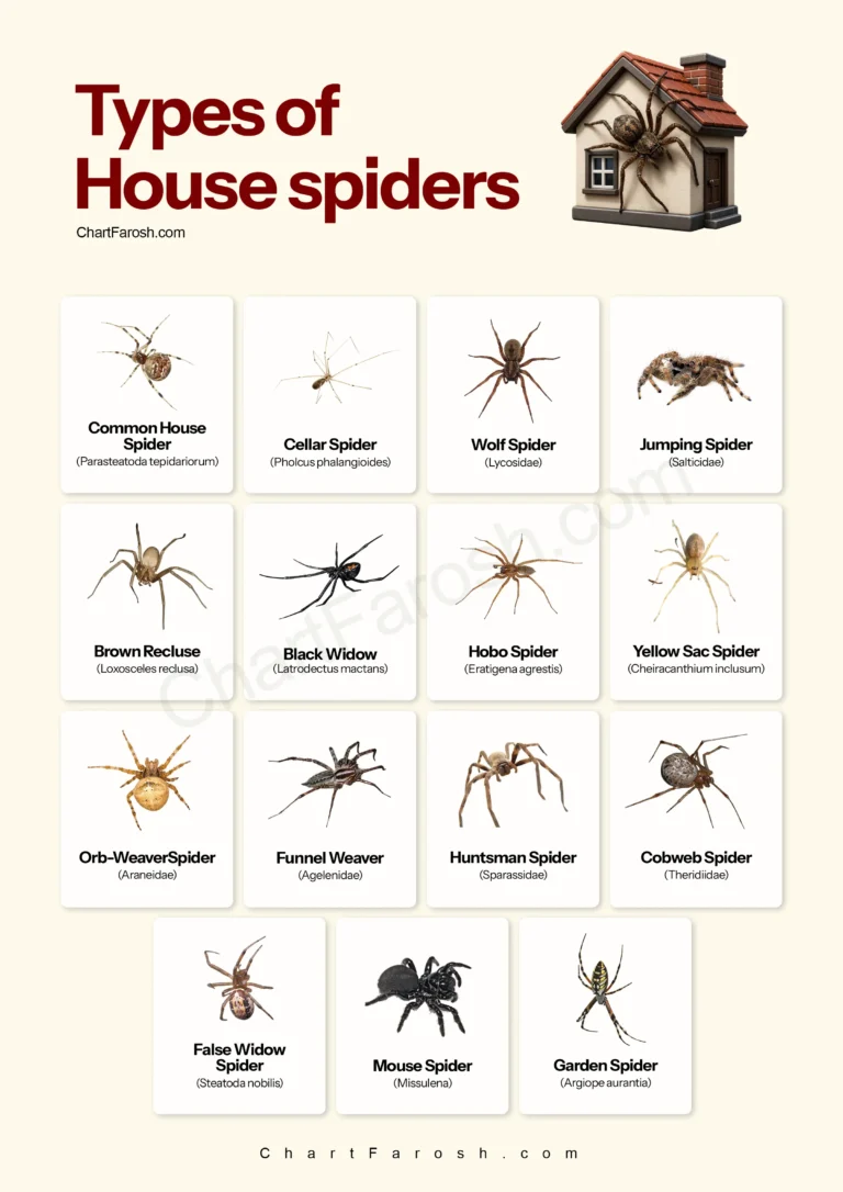 types of house spiders chart with pictures